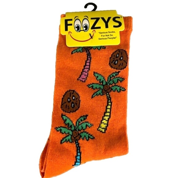 Foozys Women's Crew Socks: Palm Trees/Coconuts; Orange; Women's Size 9-11 - Picture 1 of 3